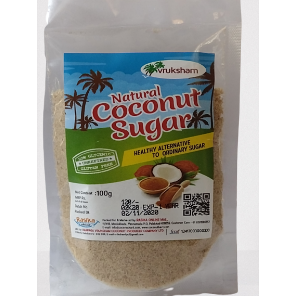 Natural Coconut Sugar, 100 gms - Vruksham brand (Pack of 5)